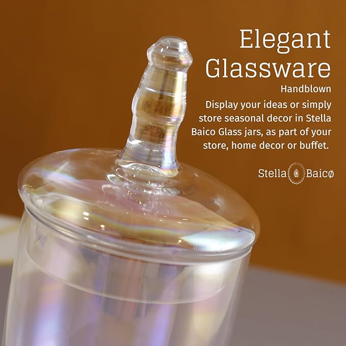 Stella Baic Set of 3 Iridescent Apothecary Jars with Lids, Glass Candy Jars for Candy Buffet, Decorative Jars for Display, Party and Wedding