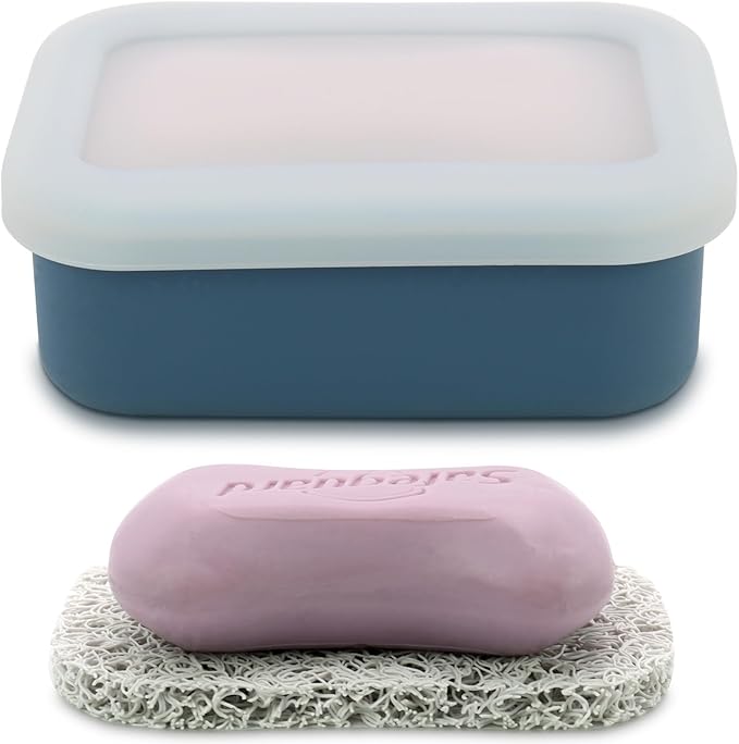 OLAMAR Portable Travel Soap Case with Draining Layer,Enhanced Leak Proof Silicone Travel Soap Container,Shatterproof Soap Holder for Traveling, Camping, Gym, Dorm, Bathroom (Blue, Small)