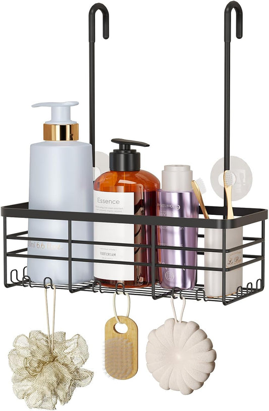 HapiRm Hanging Shower Caddy Organizer - No Drilling Shower Organizer with Hooks, Rustproof & Waterproof 304 Stainless Steel Bathroom Shelves - Black (1 Basket)