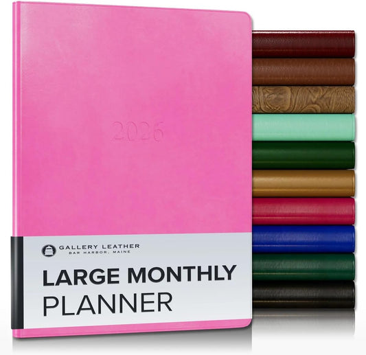 Gallery Leather Large Monthly Planner 2025-2026, Elegantly Bound Calendar Planner and Notebook with Stylish Gold-Gilded Page Edges, 18 Months - Acadia Hope - 9.75x7.5"