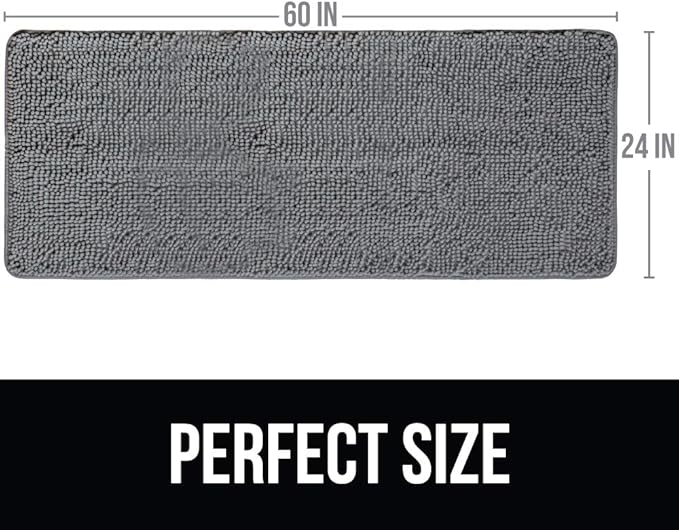 KANGAROO Bathroom Rugs, Chenille Soft Absorbent Bath Rug, Shaggy Shower Mat, Quick Dry Machine Wash Bathmat, Plush Carpet Mats for Tub, Bathtub and Room Home Decor Accessories, 60x24, Gray