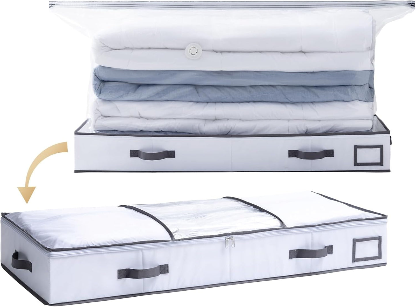 TAILI Under Bed Jumbo Vacuum Seal Storage Bags for Comforters and Blankets, Large Capacity White Foldable Box Save 80% Space, 41" x 17.7" x 6"