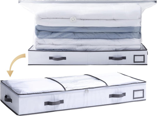 TAILI Under Bed Jumbo Vacuum Seal Storage Bags for Comforters and Blankets, Large Capacity White Foldable Box Save 80% Space, 41" x 17.7" x 6"