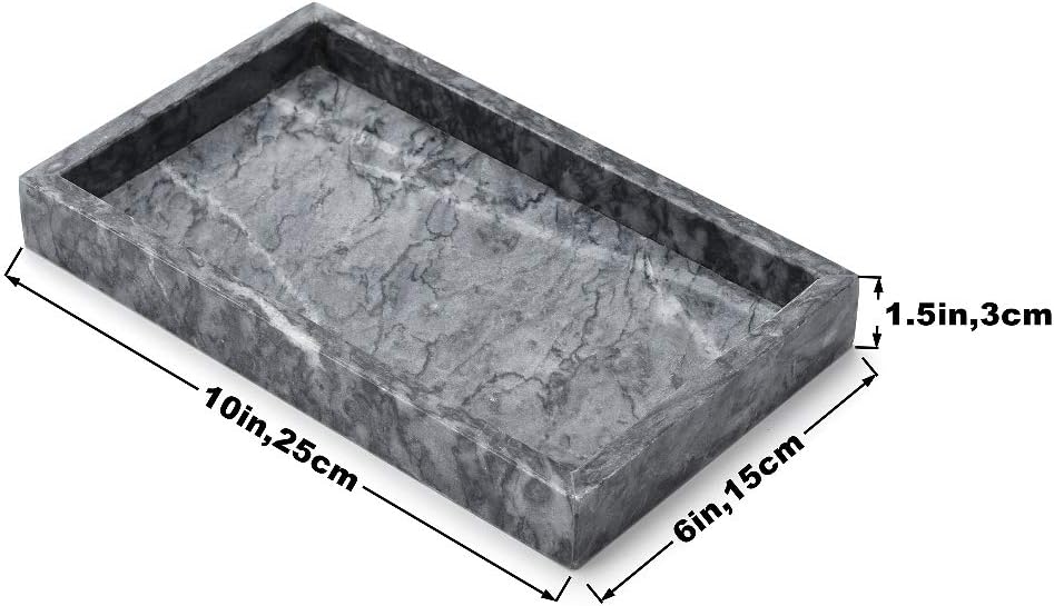 Black Marble Tray, Stone Bathroom Tray, Decorative Holder for Tissrue, Candle, Soap, Towel, Plant (Black - 10 x 6)