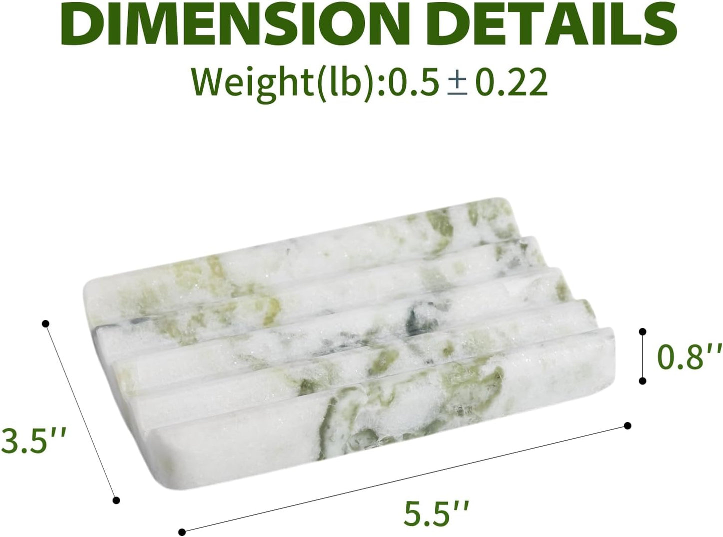 Marble Soap Dish, Large Stone Bar Soap Holder Shower, Green Bathroom Soaps Saver, Easy Cleaning Natural Stone Sponge Holder for Kitchen Sink, Executive Jewelry Ring Tray