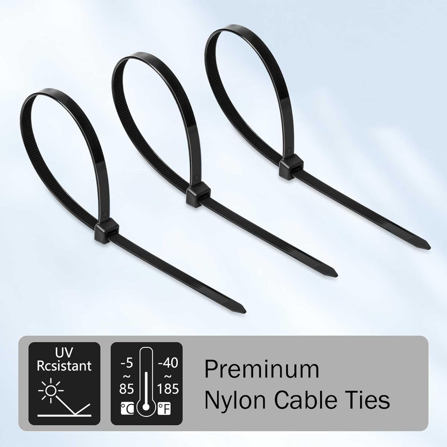 Cable Zip Ties 8 Inch Strong Black Assorted Cable Ties 100 Pack, 120 LBS Tensile Strength Heavy Duty Zip Ties, Multi-Purpose Self-Locking Cable Cord Management, Wire Ties for Indoor and Outdoor