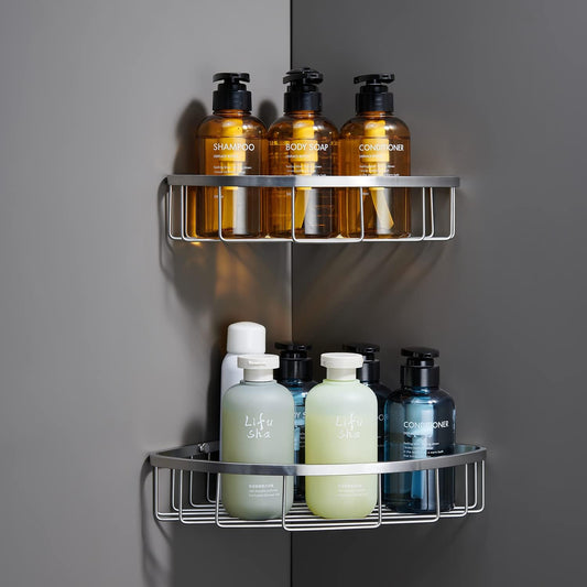 [2 Pack] Corner Shower Caddy Organizer, SUS304 Stainless Steel Heavy Duty Rust-Proof Shelf Shampoo Holder, Wall Mounted Storage Rack for Bathroom Kitchen, Brushed Nickel