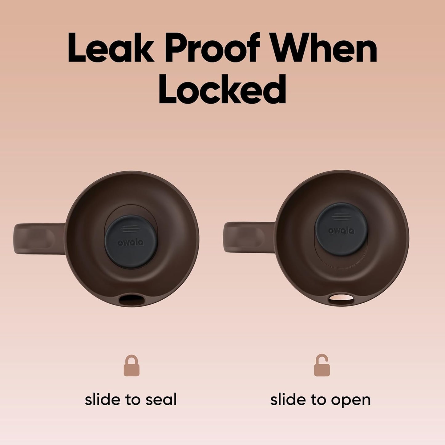 Owala SmoothSip Slider Stainless Steel Insulated Travel Mug with handle, 100% Leak Proof, For Hot and Cold Drinks, Travel Friendly with Sliding Lock Lid, 24 oz, BPA Free, Leak Proof, Cozy Cocoa