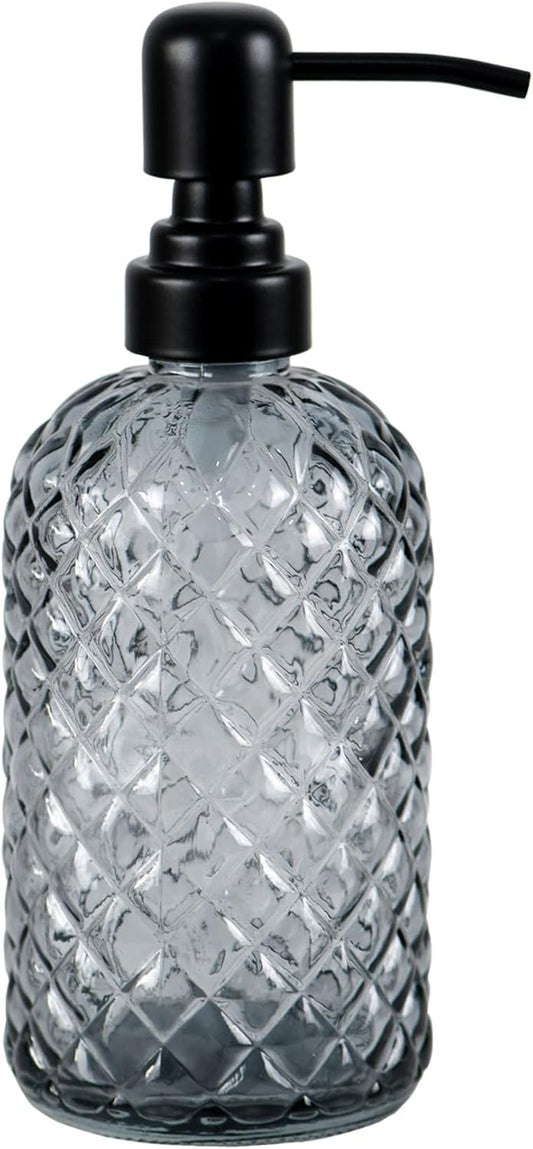 12Oz Glass Soap Dispenser with 304 Black Rustproof Stainless-Steel Pump, Refillable Glass Soap Dispenser for Kitchen, Bathroom, Farmhouse (Grey)