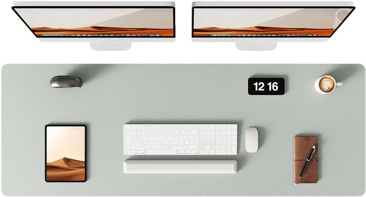 YSAGi Leather Desk Pad Protector, Office Desk Mat, Large Mouse Pad, Non-Slip PU Leather Desk Blotter, Laptop Desk Pad, Waterproof Desk Writing Pad for Office and Home (Grayish Green, 47" x 17")