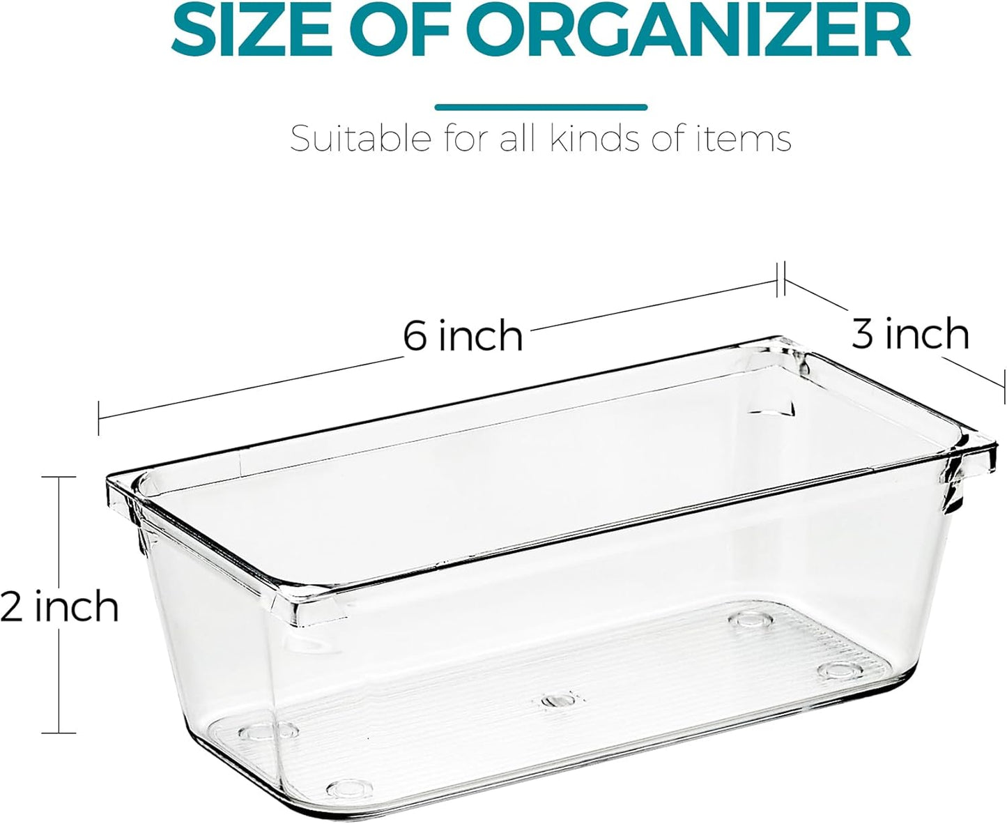 12 Pack Drawer Organizer - 3" X 6" Clear Acrylic Storage Bins with Non-Slip Pads, Versatile Desk Tray for Makeup, Jewelry, Kitchen, Bathroom, and Office Organization