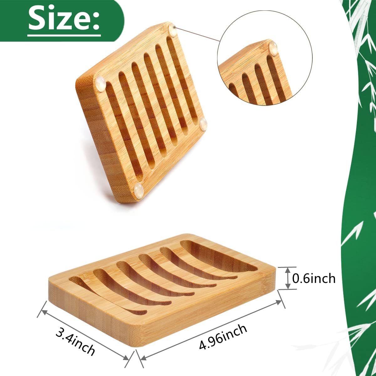 3 Pack Bamboo Wood Soap Dish Bar Soap Holder with Self Draining Tray Natural Waterfall Drain Soap Saver for Shower Bathroom Kitchen