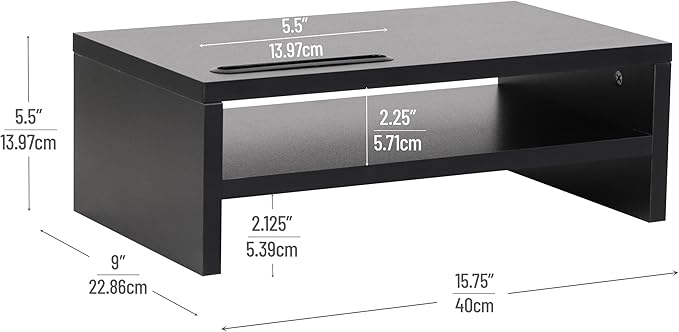 Mind Reader Monitor Stand with Phone Slot and Storage Shelf, Desktop Riser, 88 lb Capacity, MDF Wood, Black
