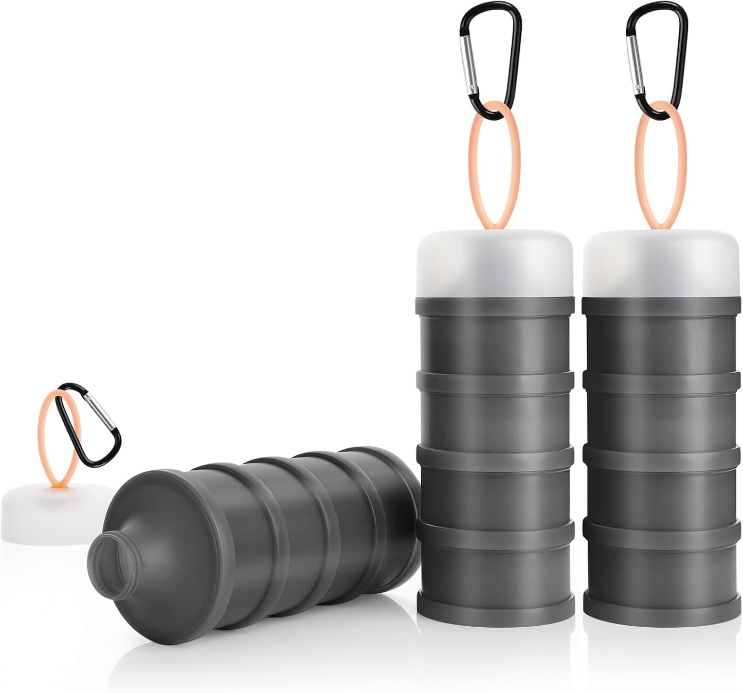 Accmor 3 Pcs Protein Powder Container to Go with Funnels Stand, 4 Compartments Stackable Protein Powder Dispenser for Workout, Fitness, Travel