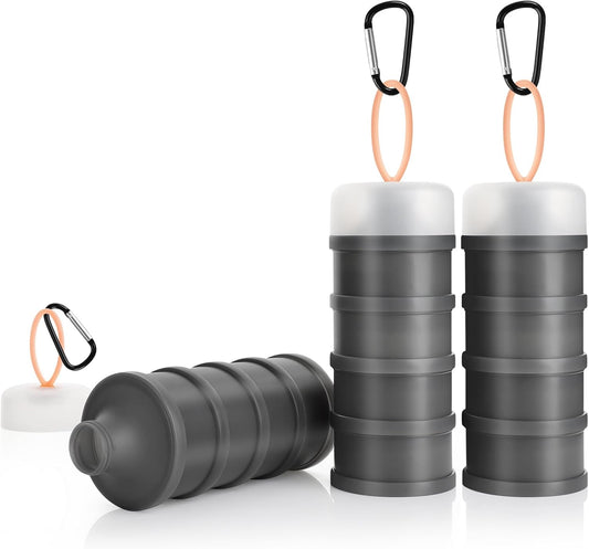 Accmor 3 Pcs Protein Powder Container to Go with Funnels Stand, 4 Compartments Stackable Protein Powder Dispenser for Workout, Fitness, Travel