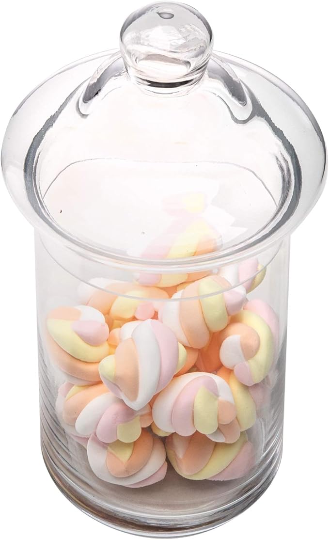 Set of 3 Glass Apothecary Jars with Lids, Clear Bathroom Storage Organizer Canister Set for Qtips, Cotton Swabs, Cotton Balls, Bath Salts (H: 11", 8.5", 7.5", D: 5"; 23 FL.OZ, 34 FL.OZ and 45 FL.OZ)