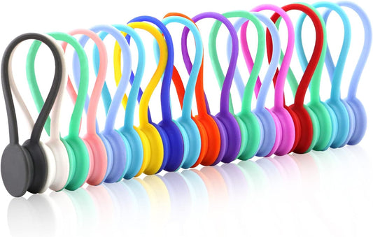 Motiloo 18 Pack Reusable Silicone Magnetic Cable Ties Strong Magnetic Cord Ties for Management Cable Cords Bundling and Organizing,Book Markers,Fridge Magnets USB Cable Manager