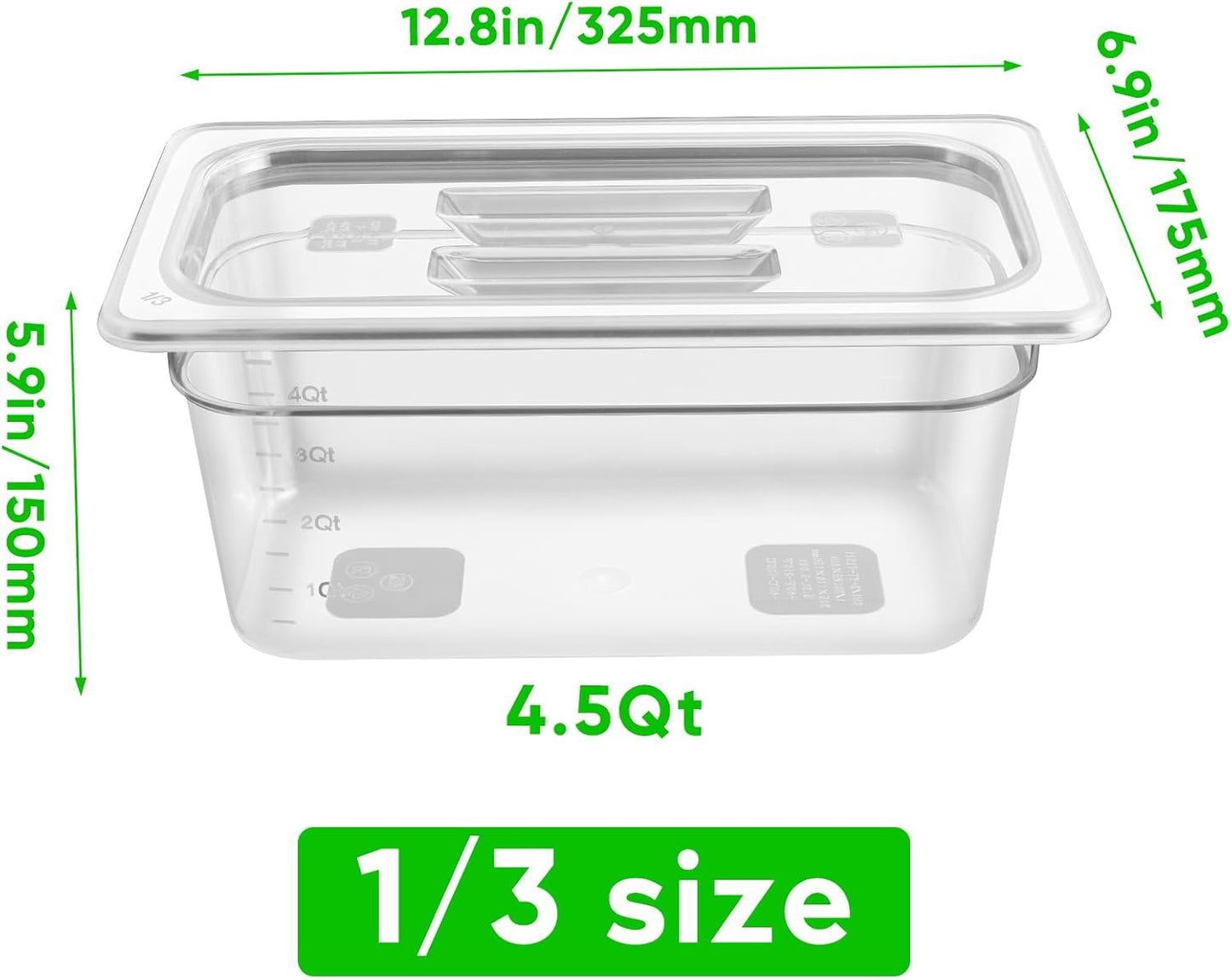 6 Pack 1/3 Size 6'' Deep Clear Food Pans with Lids, Commercial Food Pans Polycarbonate Transparent Food Storage Containers, Stackable Plastic Pan with Capacity Scale, Restaurant Supplies Hotel Pan