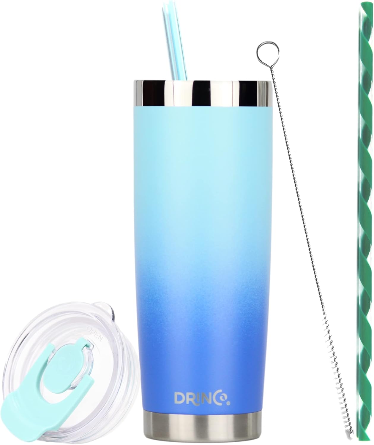 Drinco - 20 oz Stainless Steel Tumbler | Double Walled Vacuum Insulated Mug With Lid, 2 Straws, For Hot & Cold Drinks (20oz Morning Sky Blue, 20oz)