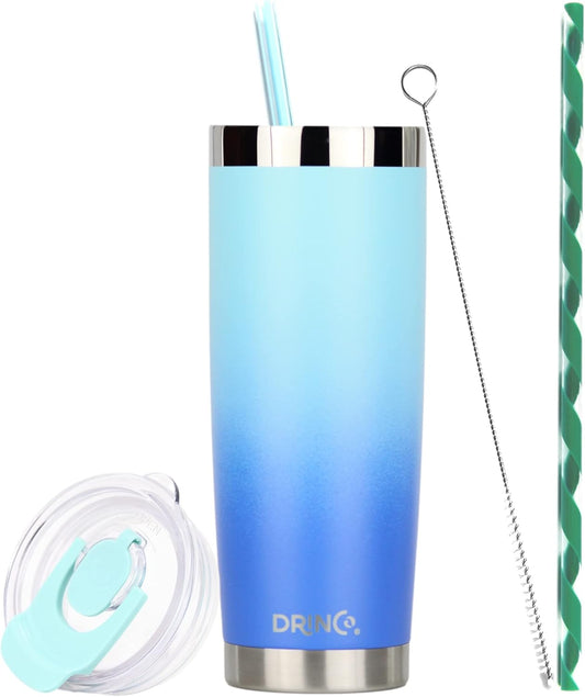 Drinco - 20 oz Stainless Steel Tumbler | Double Walled Vacuum Insulated Mug With Lid, 2 Straws, For Hot & Cold Drinks (20oz Morning Sky Blue, 20oz)