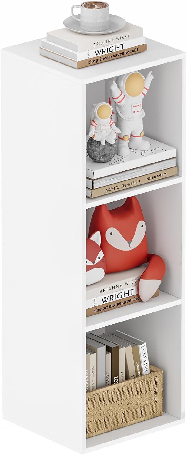 Bookshelf, Wooden Cube Storage Organizer with 11" Open Cubes, Stackable Modular Bookcase for Room Divider Storage, Book Shelf for Living Room, Bedroom, Office (White, 3-Cube)