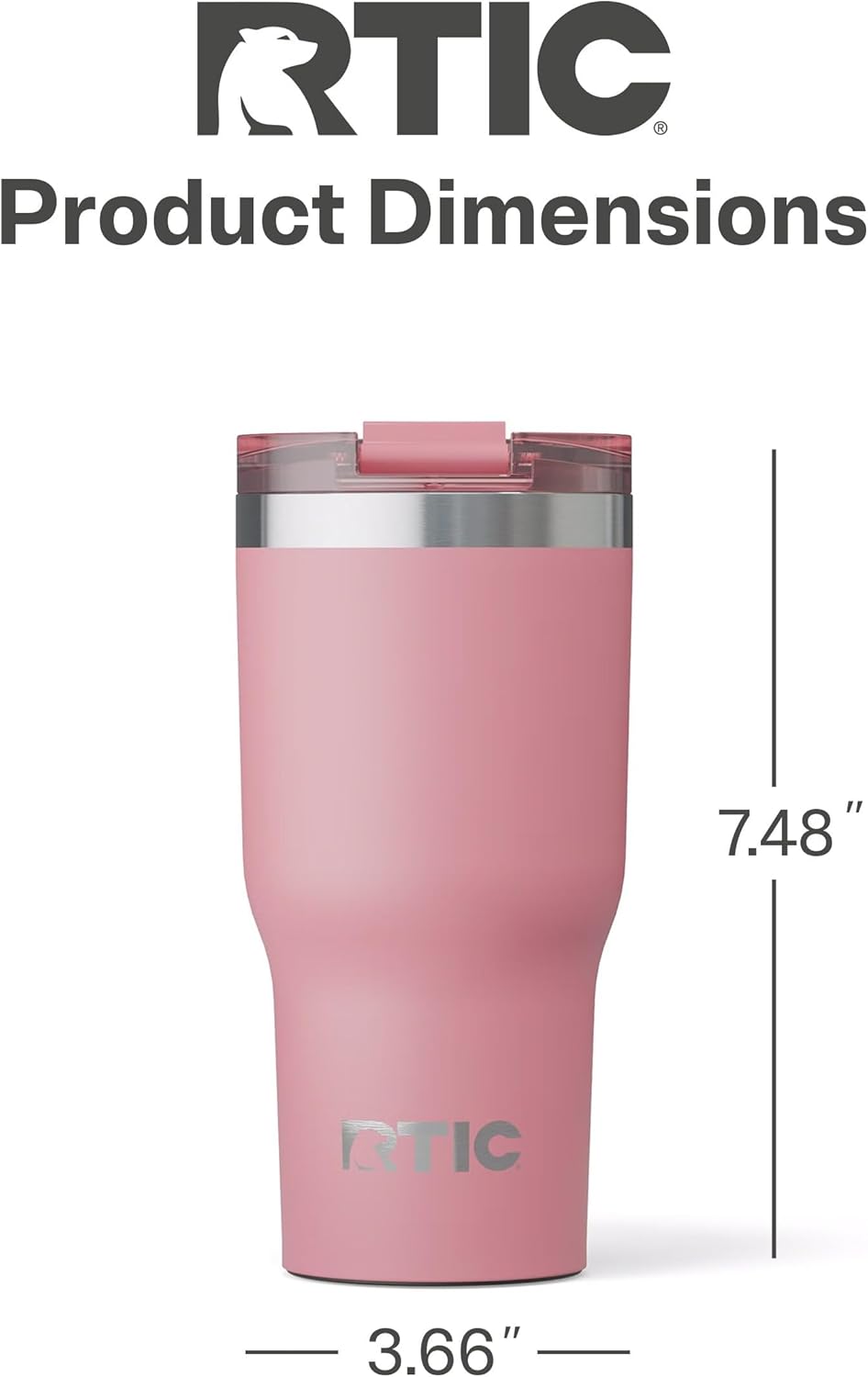 RTIC 20oz Essential Tumbler with Lid, Ceramic Lined, Insulated, Stainless Steel, Metal, Double Wall Vacuum-Insulation, Travel Cup for Iced Coffee, Tea, Hot and Cold Drink, Dusty Rose