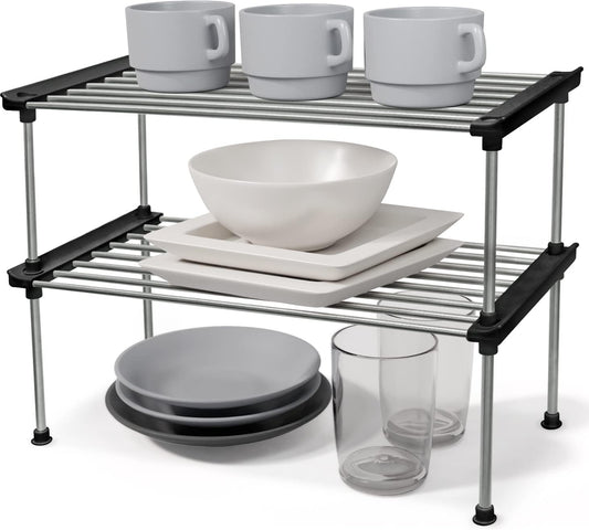 carrotez Cabinet Organizer Shelf, Set of 2 Stackable Kitchen Counter Shelves, Kitchen Cabinet Organizers and Storage, Pantry Storage Shelf Organizer, 15.7 x 7.8 x 6.1 - Black