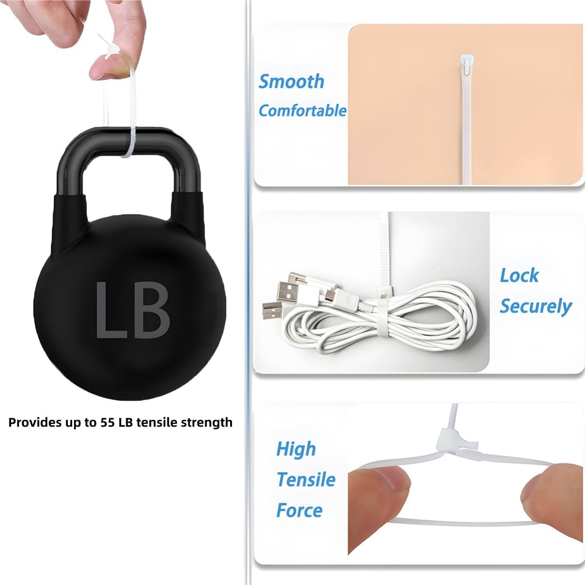 25 Pack 12 Inch Heavy Duty Reusable Zip Ties White – UV Resistant, 55 LBS Tensile Strength, Weatherproof Cable Ties for Outdoor, Industrial, and Harsh Environments