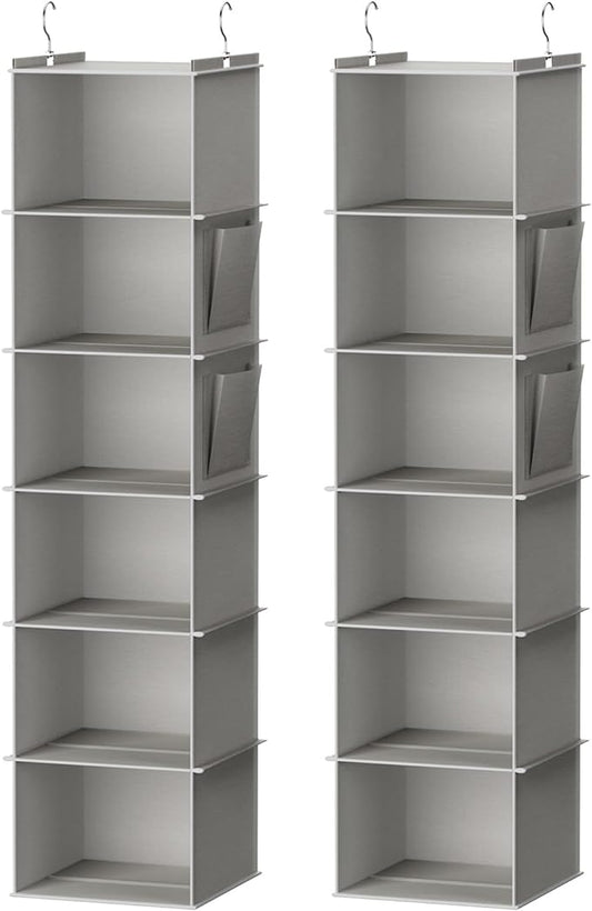 YOUDENOVA Hanging Closet Organizer, 6-Shelf Closet Hanging Storage Shelves, 2 Packs, Light Grey