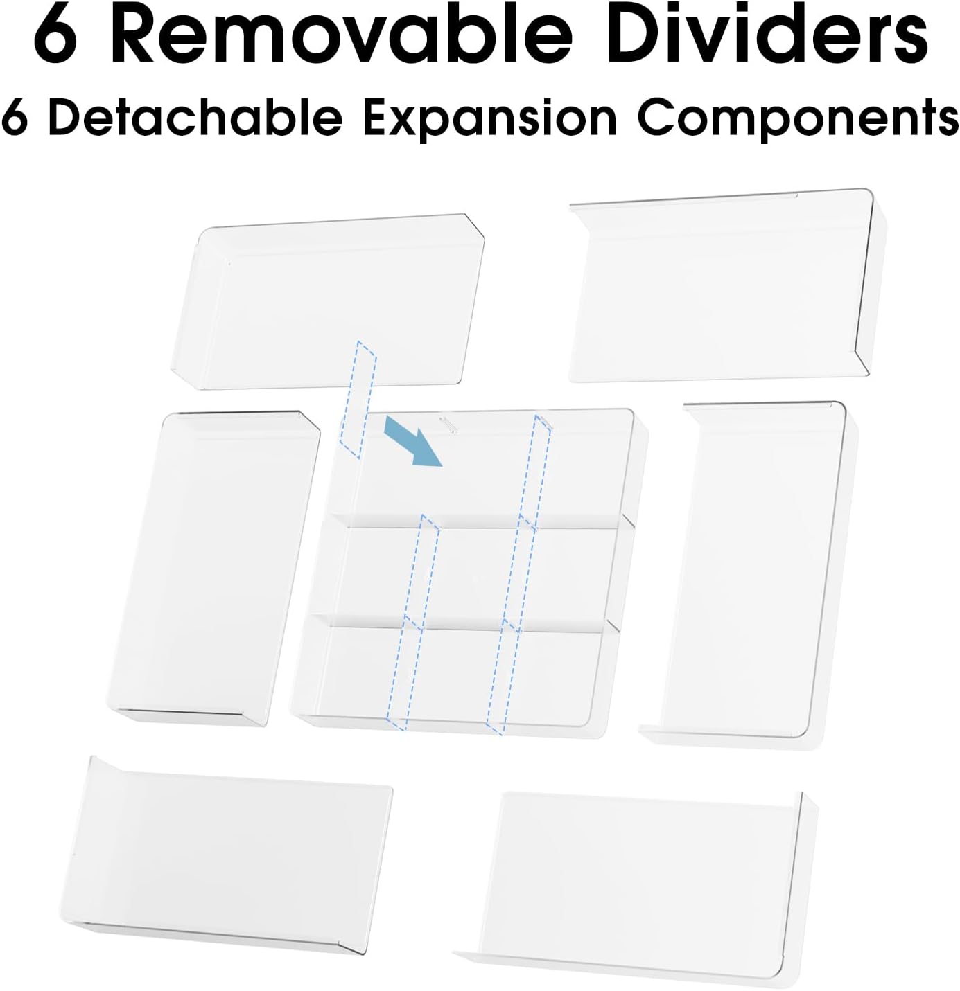 MIUOPUR Expandable Drawer Organizer, Width (10.6"-20.1") Depth (11"-20.1"), Clear Makeup Drawer Organizer with 6 Removable Dividers, Silverware Organizer, Great for kitchen and Bathroom Drawers