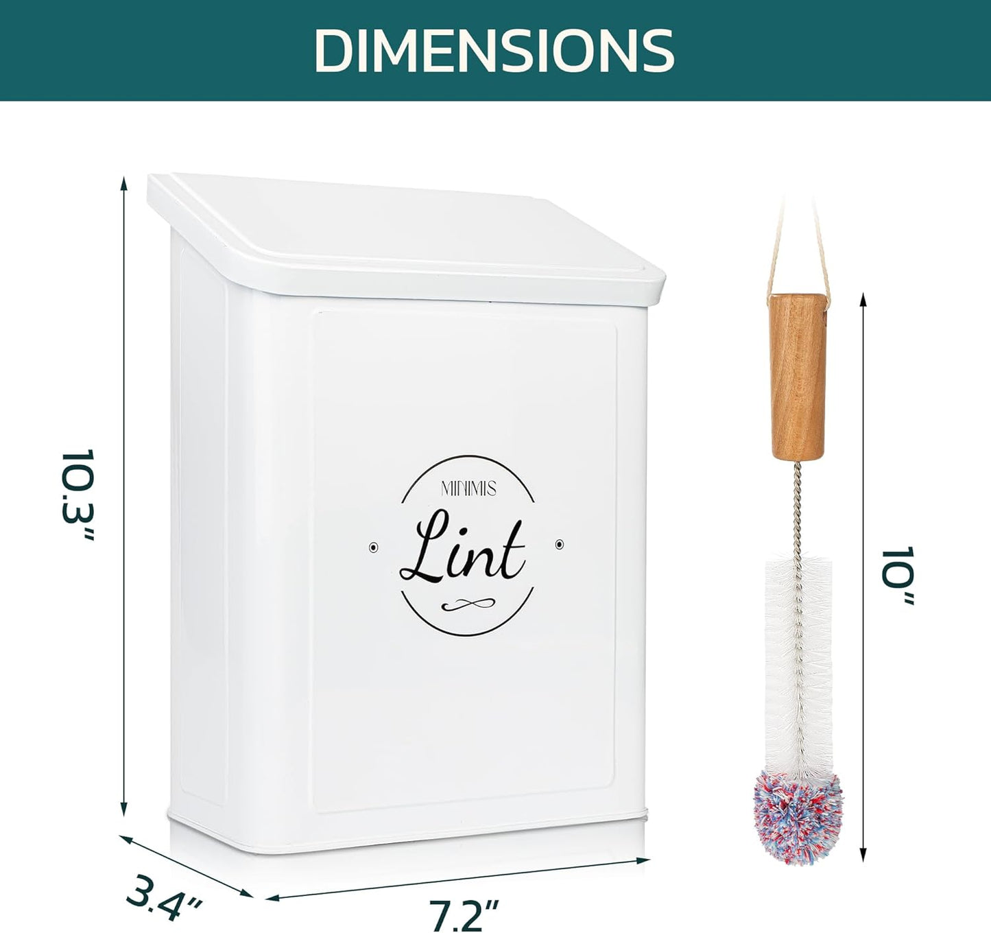 Minimis Customizable Mini Laundry Room Storage Bin - Small Magnetic Storage Holder Basket with Lid for Organizing Lint, Socks, Trash or Pods - Garbage Box Can be Mounted on a Wall/Dryer or Countertop