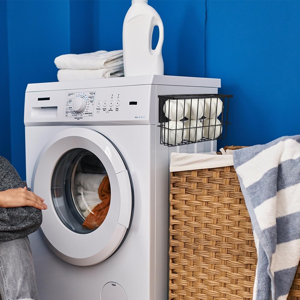 Picowe Large Dryer Ball Organizer Magnetic Storage Bin, Magnetic Basket Dryer Ball Holder for Laundry Room Organization and Storage to Hold 6 Dryer Balls, Without Balls ( Black, L )