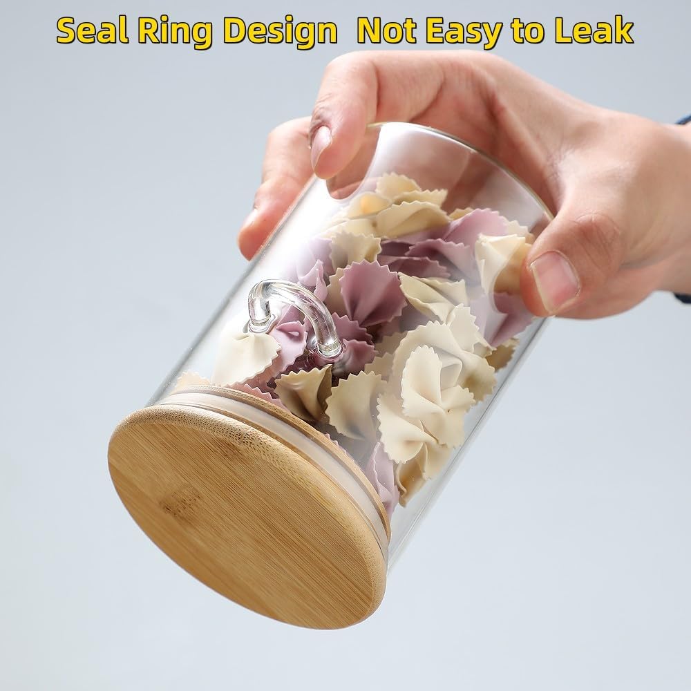 6 Pack Glass Jars with Bamboo Lids and Spoons for Loose Leaf Tea Storage, 17 OZ Overnight Oat Container with Lid and Scoop, Glass Canister Set as Tea Container for Loose Leaf Tea Holder