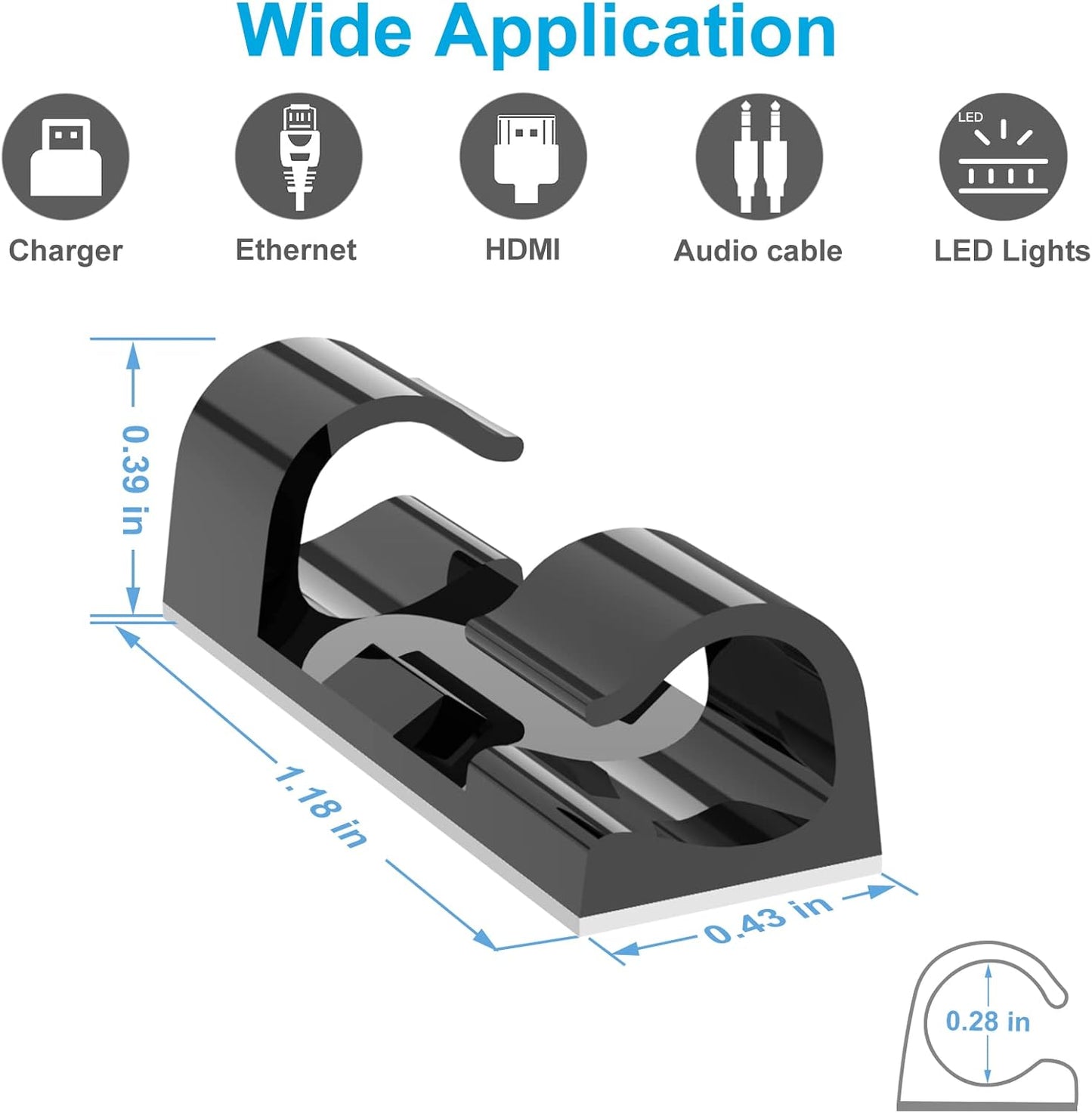Self-Adhesive Cable Clips Black (40PCS, M), Upgraded Wire Clips for Wall, Strong Cord Organizer Cable Management Under Desk, Ethernet, Dash Cam, Outdoor Light