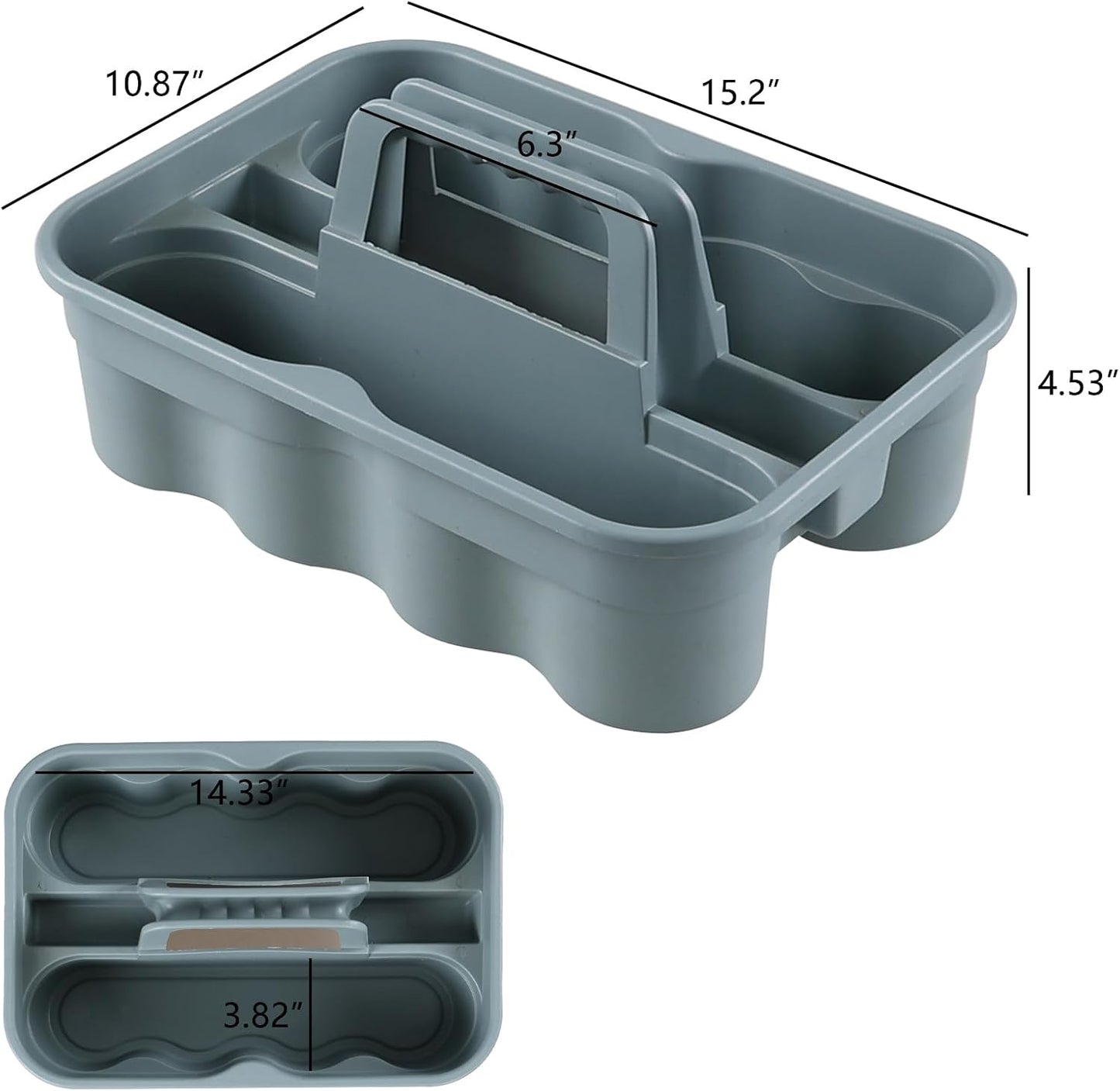 Anbers 6 Pack Plastic Caddy for Cleaning Products, 2 Compartment Storage Caddy Basket with Handle, Dark Gray Blue
