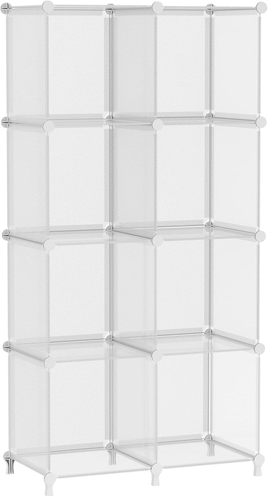 AWTATOS 8 Cube Storage Organizer, Closet Organizer Storage Shelf, Bookcase Bookshelf, DIY Stackable Storage Cubes Shelves for Closet, Bedroom, Home, Office, Transparent Twill