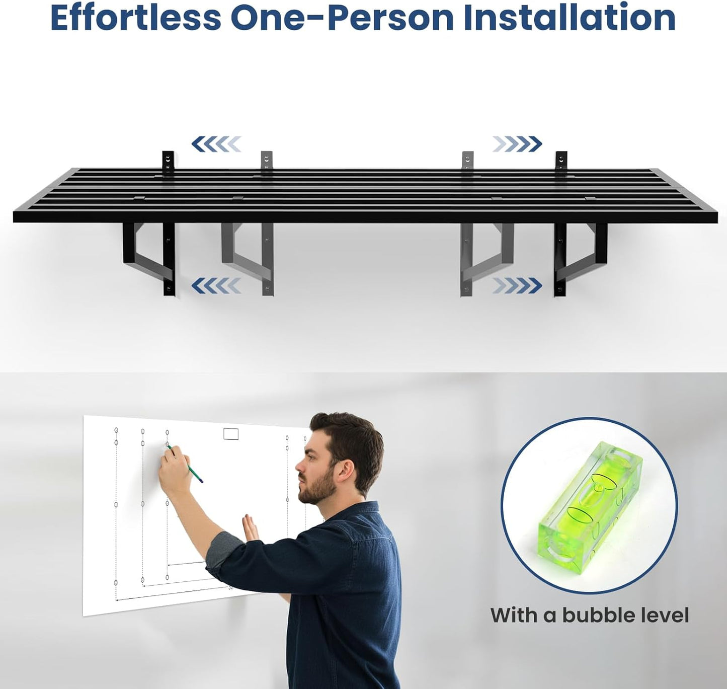 2-Pack Garage Wall Shelves, 2' x 4' Heavy Duty Wall Mounted Storage Rack with 6 Hooks, 500 lbs Capacity (250 lbs Each), Steel Garage Organization Shelving for Tools, Bins, and Power Equipment