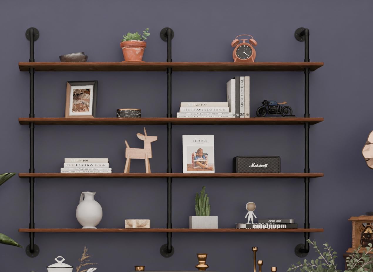 Floating Shelves for Wall Bookshelf Industrial Pipe Shelving Shelves 60 Inch Natural Wood Planks Rustic Wall Shelves Hanging Bookshelves Farmhouse Kitchen Shelving