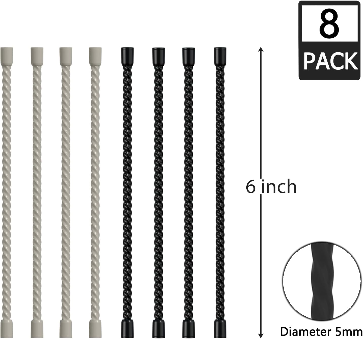8PCS Silicone Cable Ties 6 Inch Reusable Twist Ties Steel-Core Cable Tie Straps Organizer All Purpose Bendable Cord Tie for Indoor Outdoor Bundling Holding Securing and Wrapping (Black White)