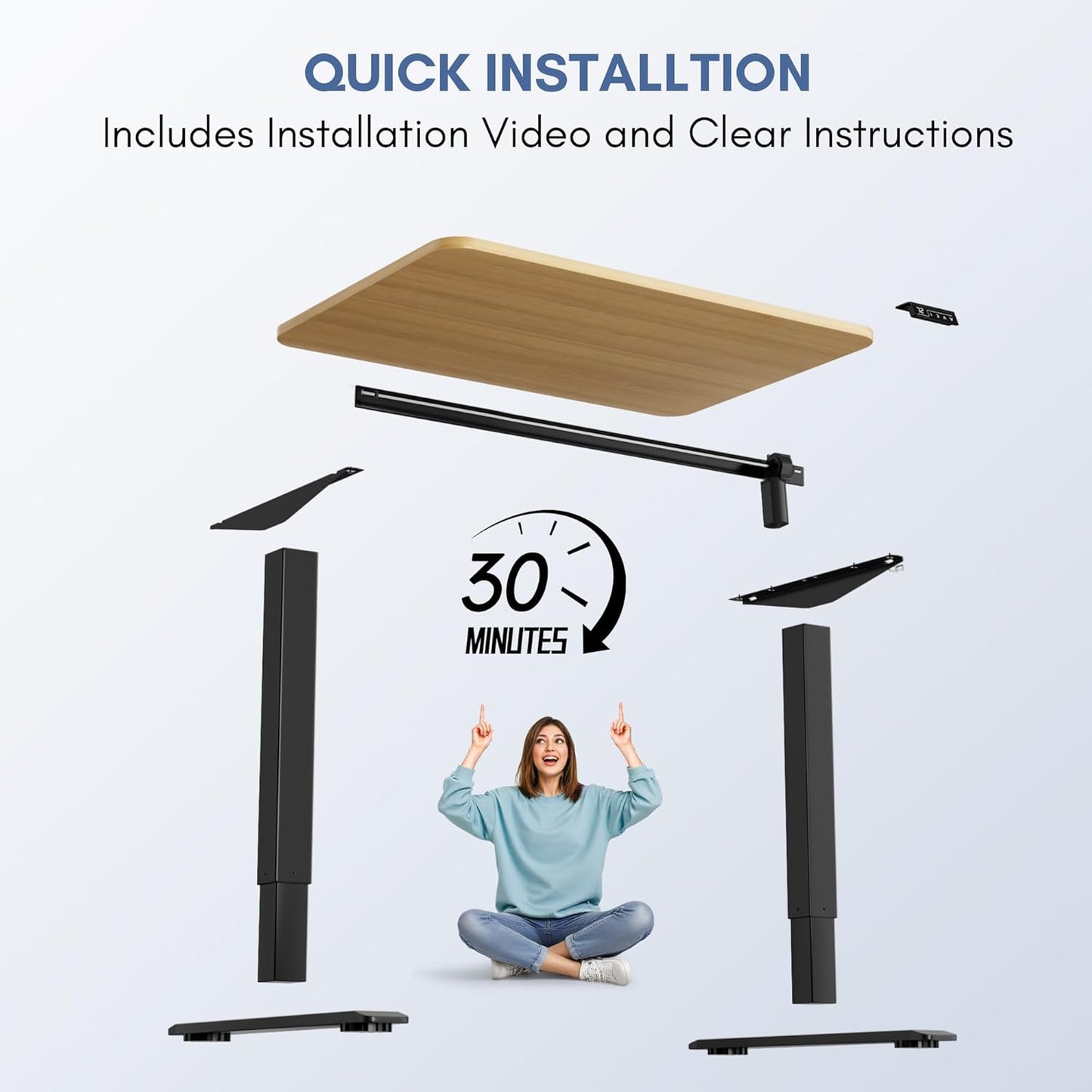 Furmax Electric Height Adjustable Standing Desk Large 40 x 24 Inches Sit Stand up Desk Home Office Computer Desk Memory Preset with T-Shaped Metal Bracket, Maple