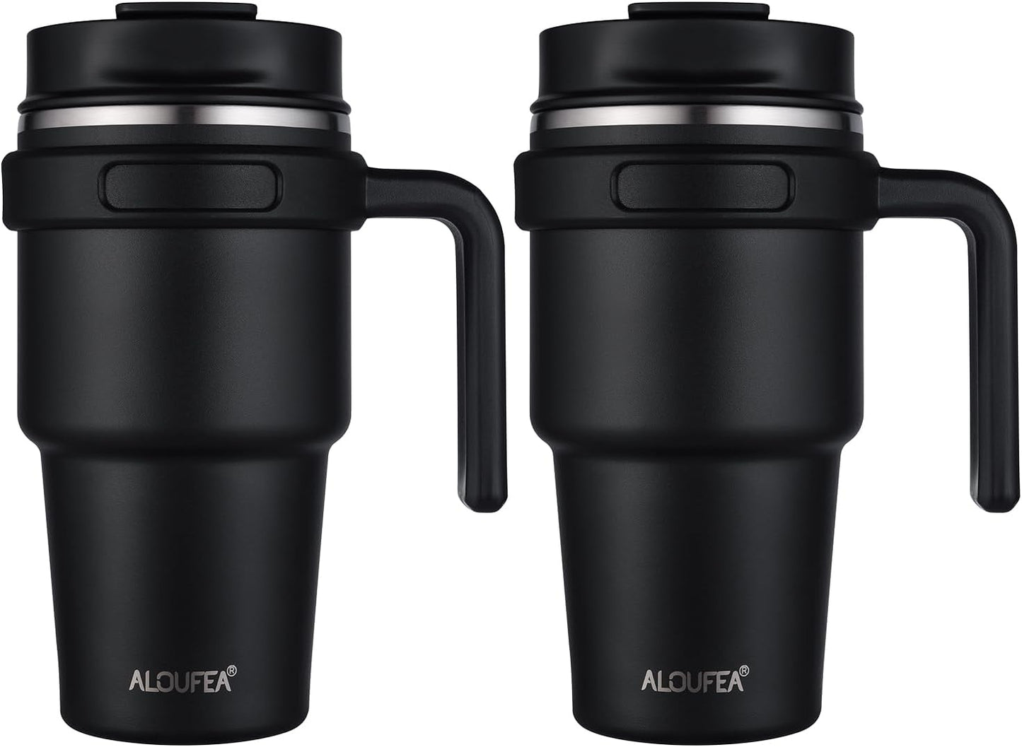 ALOUFEA 20 oz Insulated Coffee Mug Tumbler with Handle, Stainless Steel Travel Mug Tumbler with Lid and Straw,Double Wall Vacuum Leak Proof Ice Coffee Thermal Cup, Black
