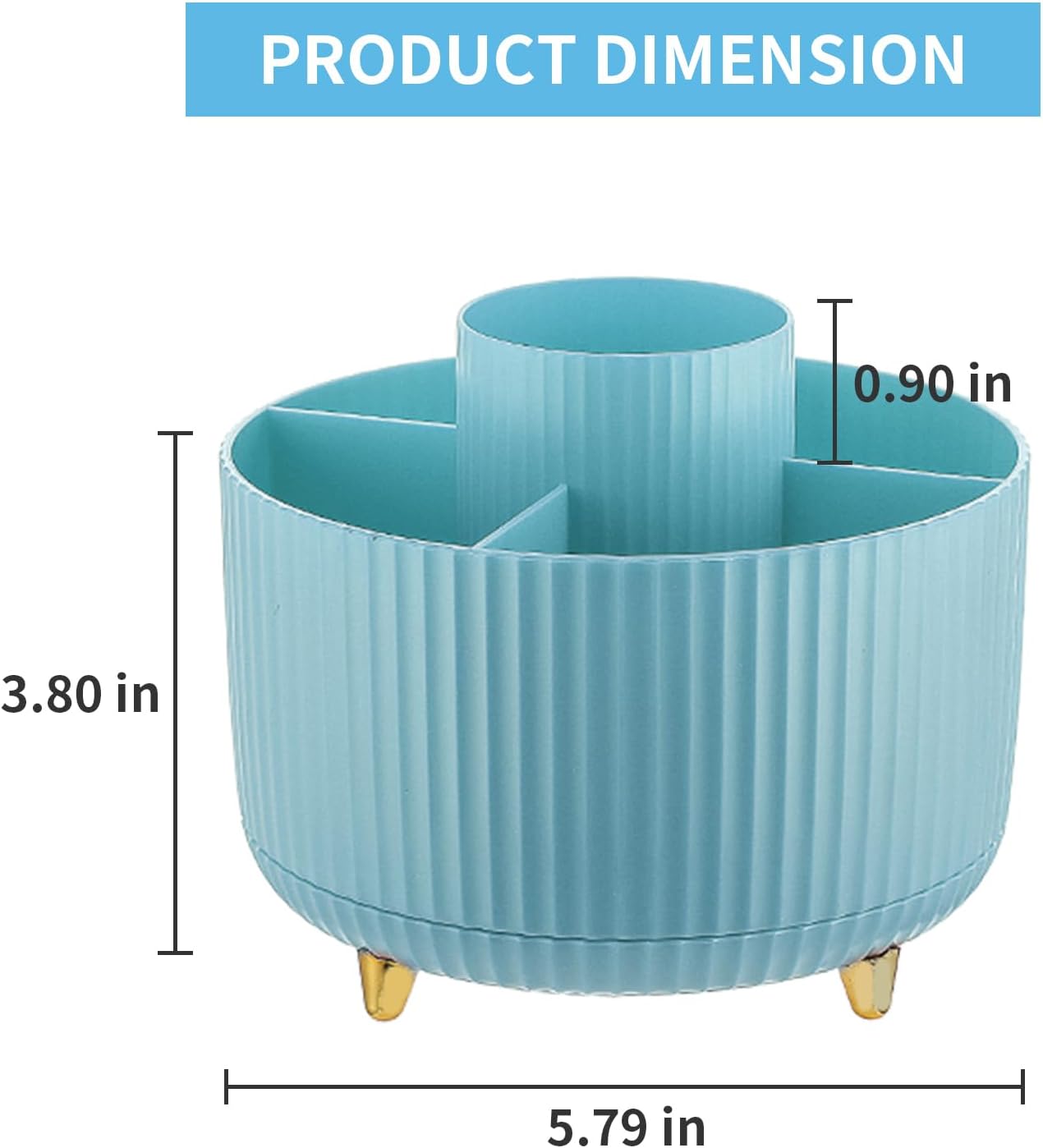 Marbrasse Desk Organizer, 360-Degree Rotating Pen Holder, Desk Organizers and Accessories with 5 Compartments Pencil Holder, Art Supply Storage Box Caddy for Office, Home（Light Blue）