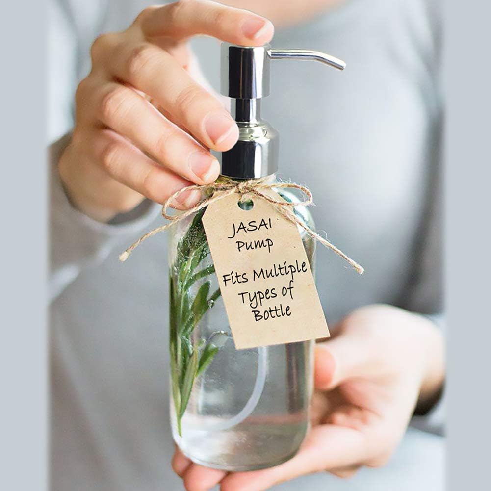 JASAI Durable 304 Rust Proof Stainless Steel Soap Pump, Kitchen Soap Dispenser Pump Replacement for Regular Mouth Bottle, 2 Pack