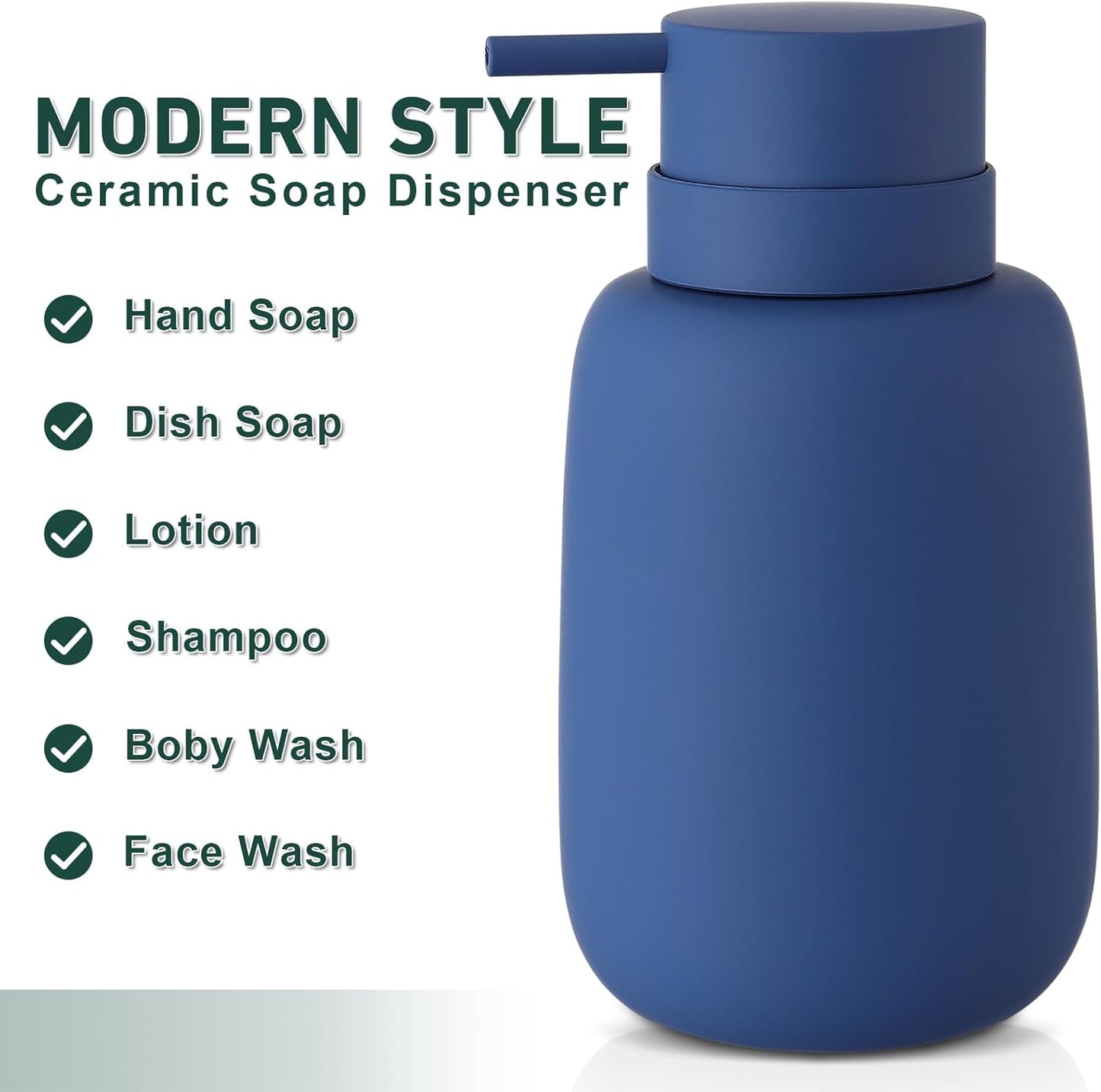 Blue Soap Dispenser Bathroom,Ceramic Soap Dispenser Lotion Pump Dish Soap Dispenser for Kitchen,16oz Refillable Liquid Hand Wash Dispenser for Bathroom (Rubber Paint)