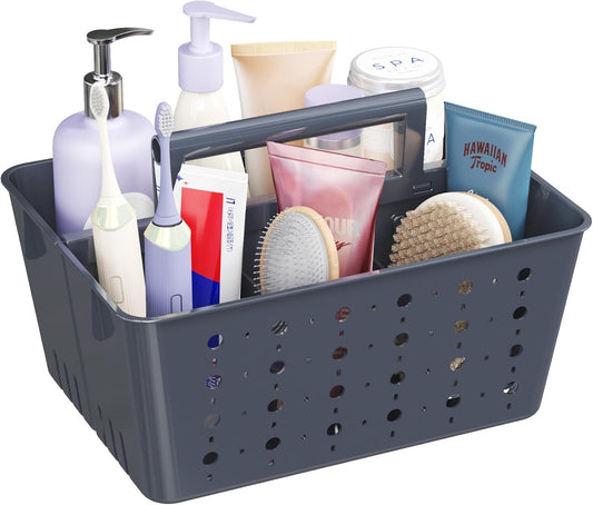 Lifewit Portable Shower Caddy with Handle, 1 Pcs Plastic Shower Caddy Dorm with Holes, Clean Organizer Basket for Bathroom, College, Dorm Room Essentials, Slate Blue