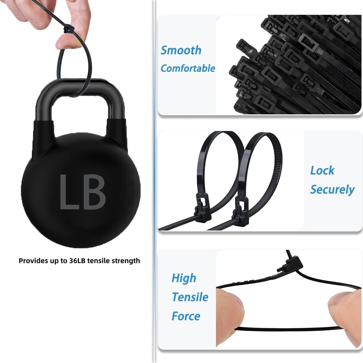 250 PCS 8 Inch Reusable Zip Ties Black – Adjustable Cable Tie, 36 LBS Strength for Home, Car, Office & Wire Management (Self-Locking, Indoor/Outdoor Use)