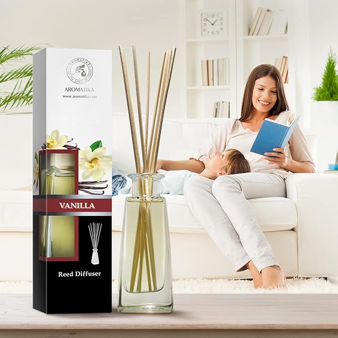 Reed Diffuser with Natural Essential Oil Vanilla 3.4 Fl Oz (100ml) - Scented Reed Diffuser - Gift Set with Bamboo Sticks - Best for Aromatherapy - SPA - Home - Office - Fitness Club