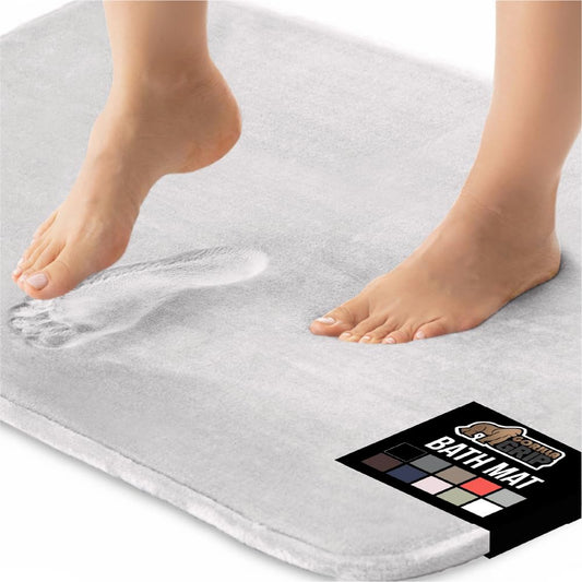 GORILLA GRIP Memory Foam Bath Rugs, Soft Absorbent Velvet Bathroom Mats, Durable Dots on Underside, Machine Washable Bathmat, Carpet Rug Room Decor for Shower Floor, 24x17 Mat, Light Gray
