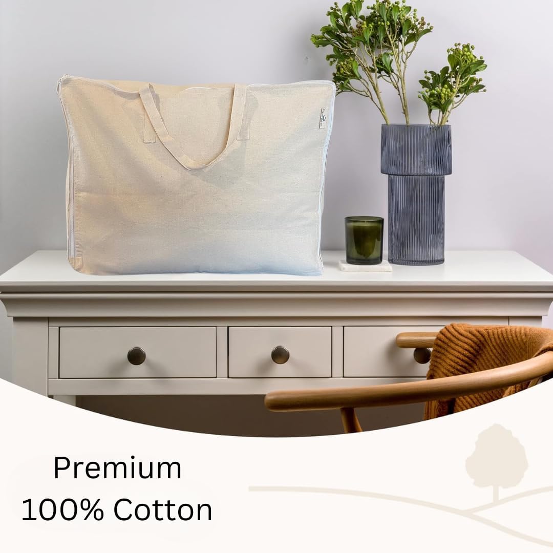 Storage Bag with Handles for Beddings, Comforters, Blankets, Pillows, Linens and Garments -Underbed/WardrobeThick Soft Breathable Closet Organizer Bag (Large (21"X15"X10"), Off-white)