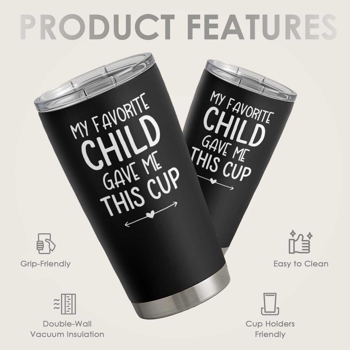 SANDJEST 20oz Stainless Steel Tumbler Gifts for Dad from Daughters Sons Insulated My Favorite Child Gave Me This Cup Travel Mug Christmas Father's Day